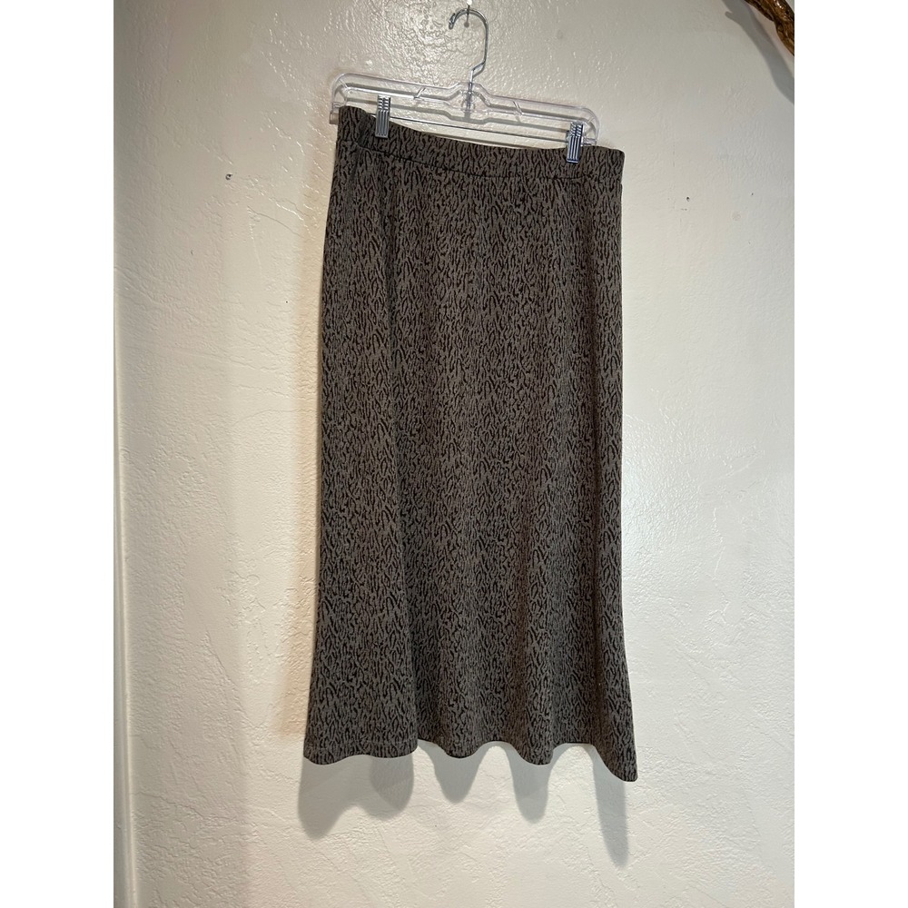 Chicos Women Size 2 Brown Grey Abstract Animal Print Elastic Waist Midi Skirt